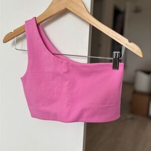 Girlfriend Collective Vibrant Pink One-Shoulder Crop Top